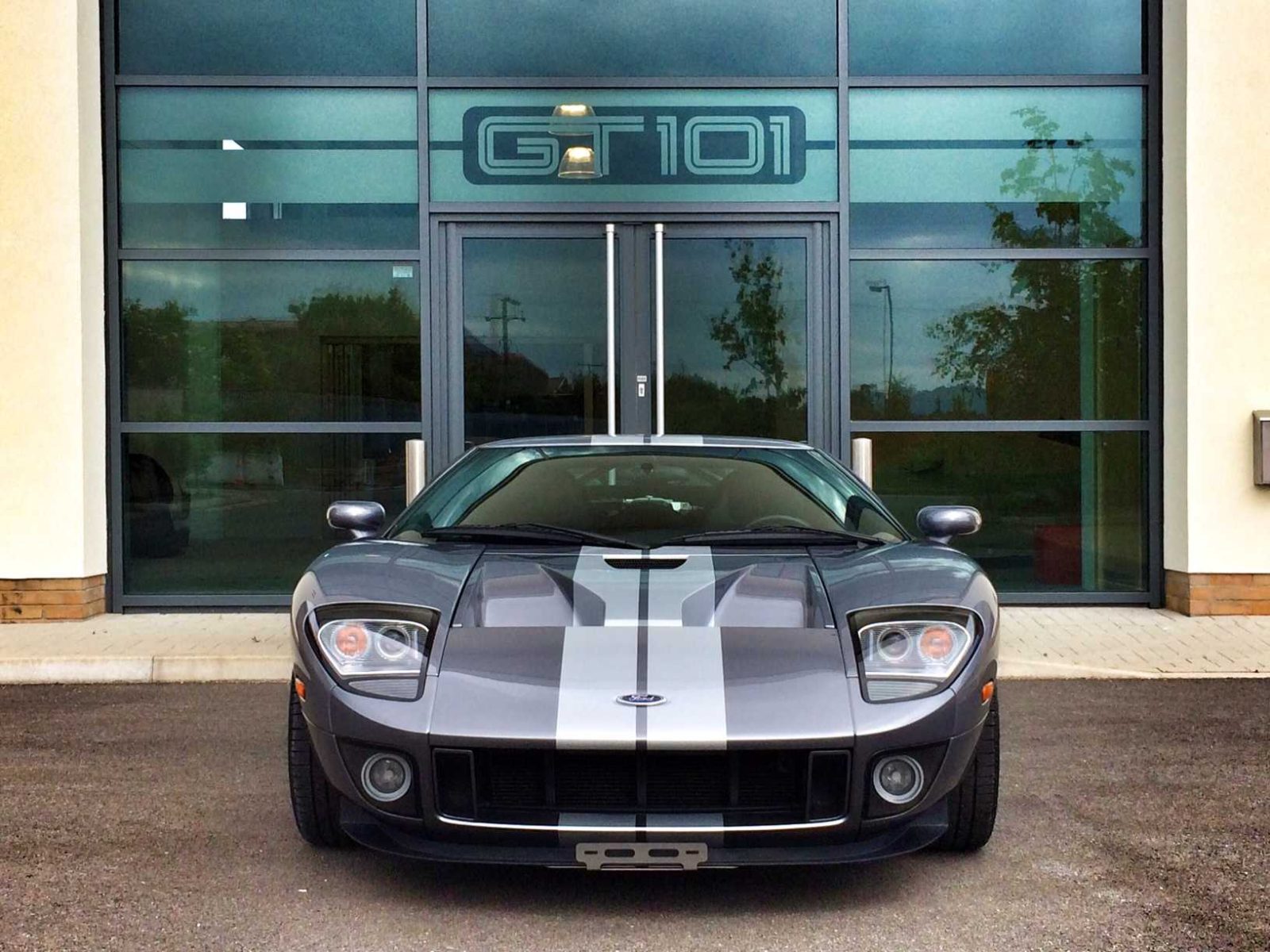 front of grey ford gt